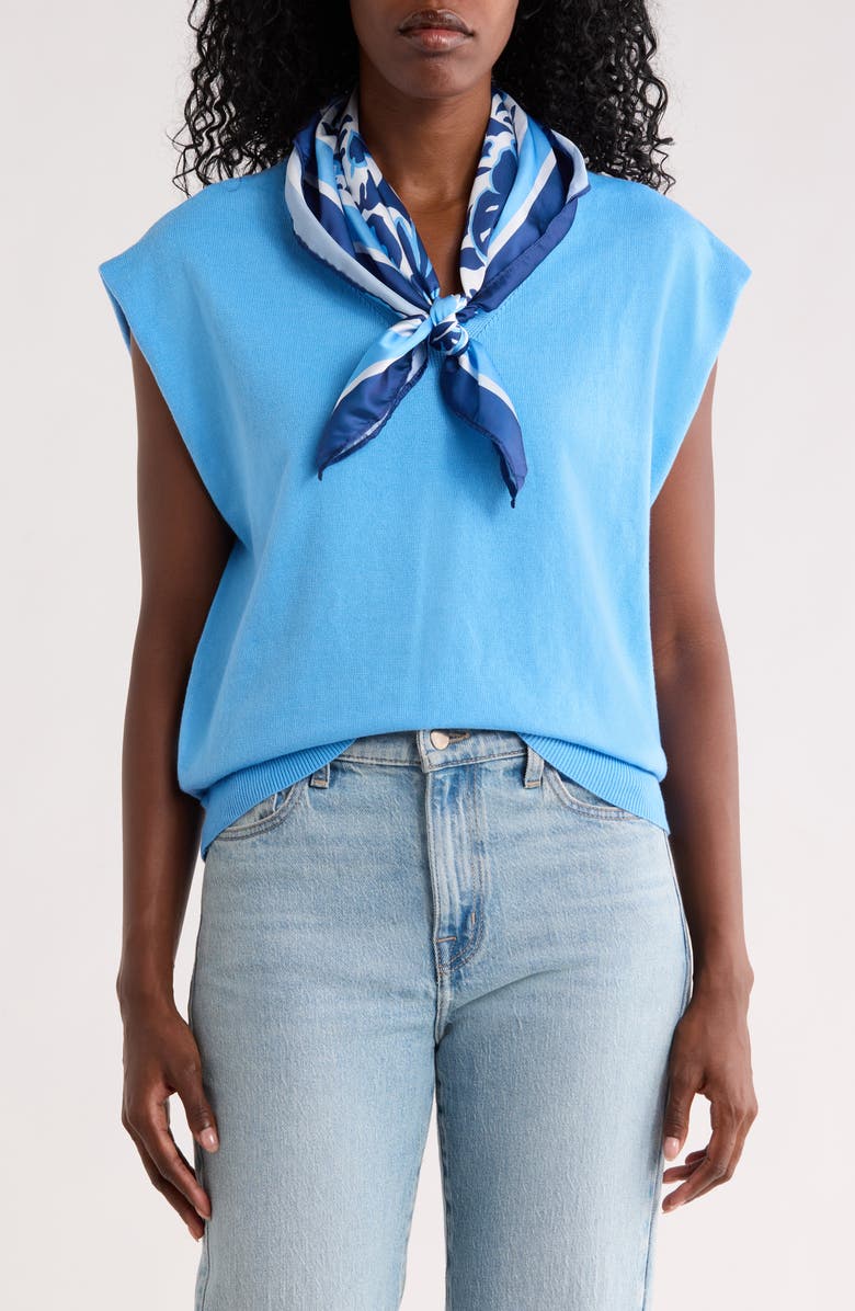 Nicole Miller V-Neck Sweater, Main, color, Light Blue/ Scarf Print