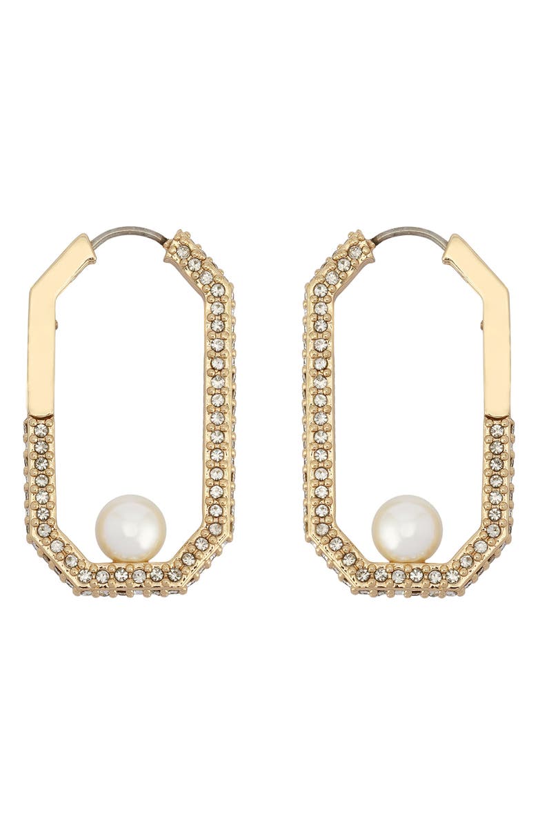 AllSaints Pavé & Faux Pearl Hexagonal Hoop Earrings, Alternate, color, Pearl/ Gold