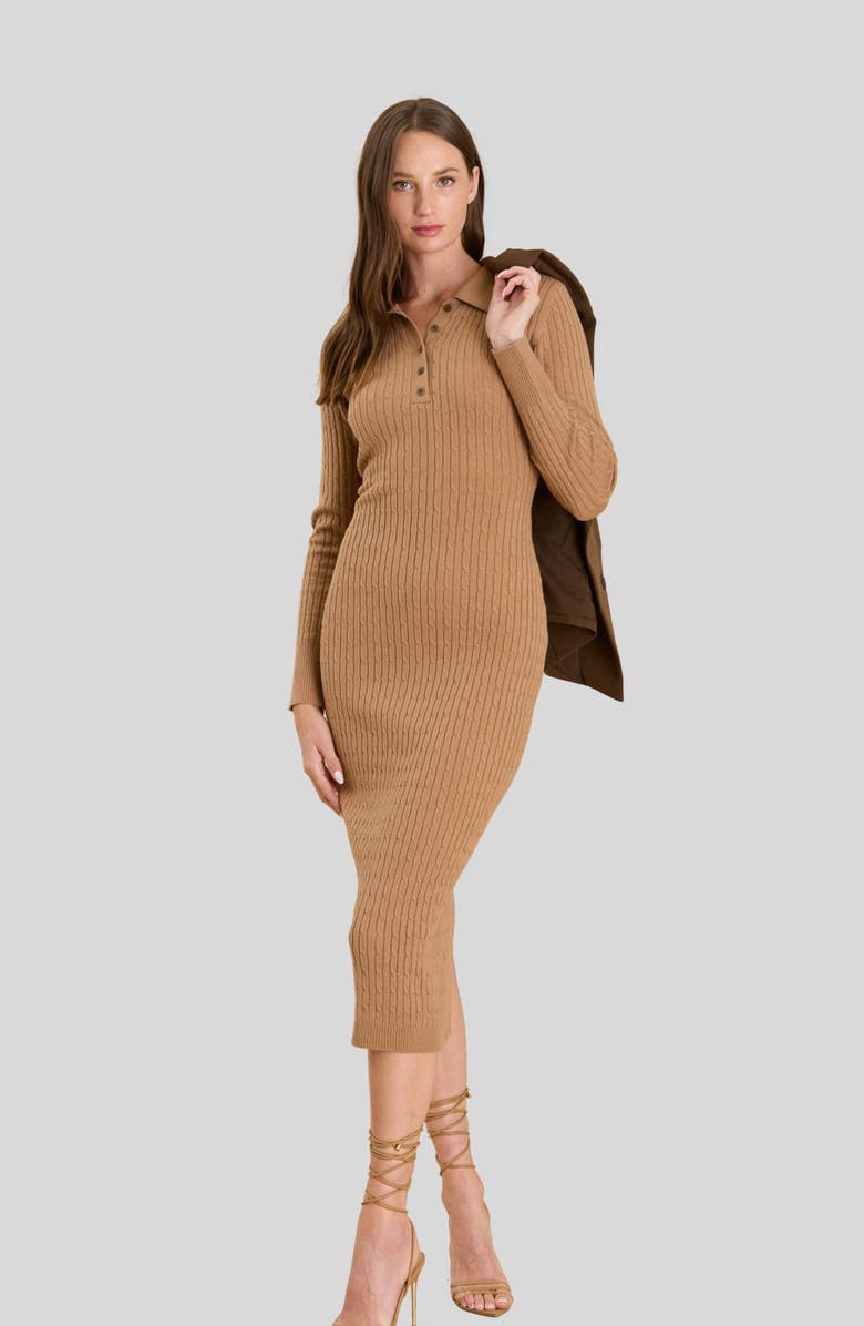 Blu Pepper Cable Knit Sweater Dress, Alternate, color, Khaki