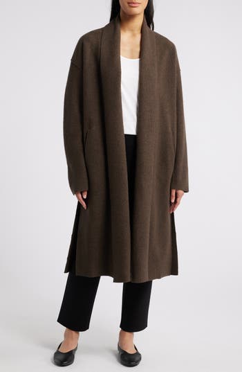 Eileen Fisher High Collar Wool Felted Coat In Brown