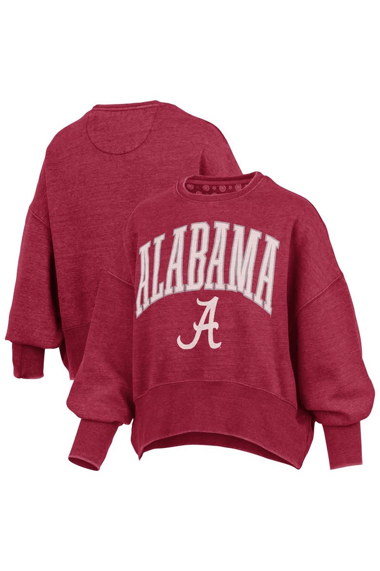 Women's Pressbox Crimson Alabama Crimson Tide Oversized Waist-Length Crewneck Sweatshirt, Main, color, Crimson