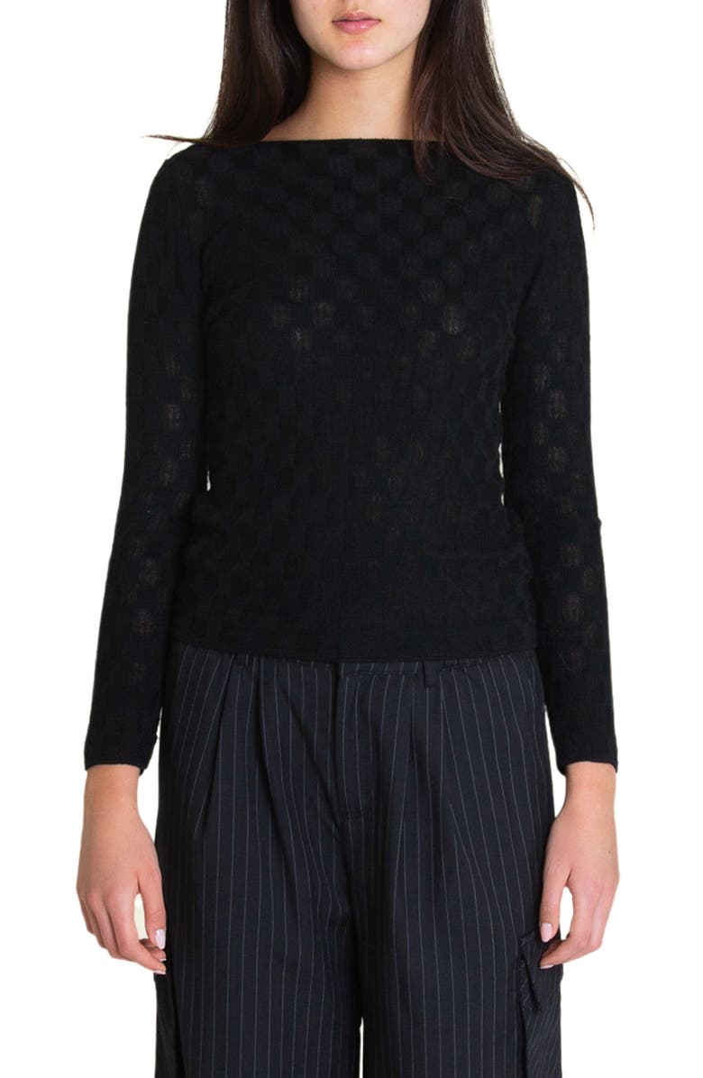 Find Me Now Melody Sheer Circle Long Sleeve Top, Main, color, Black