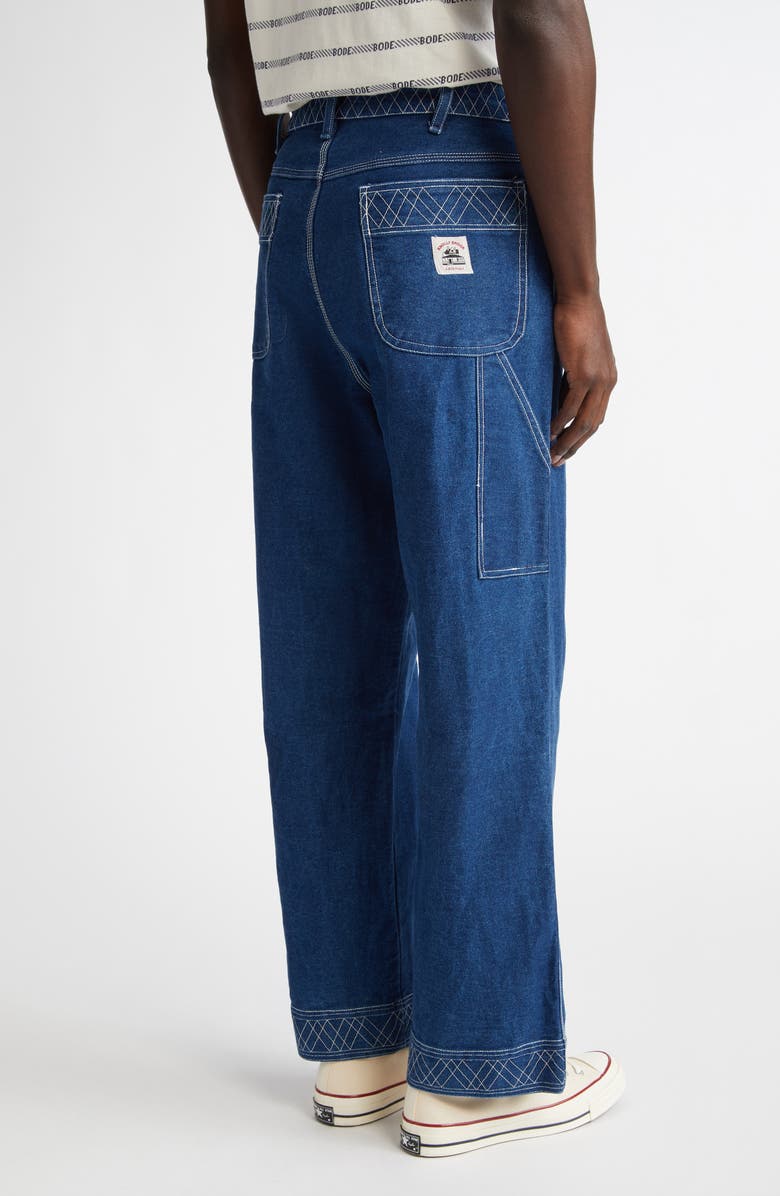 Bode Embroidered Denim Knolly Brook Trousers, Alternate, color, Indigo
