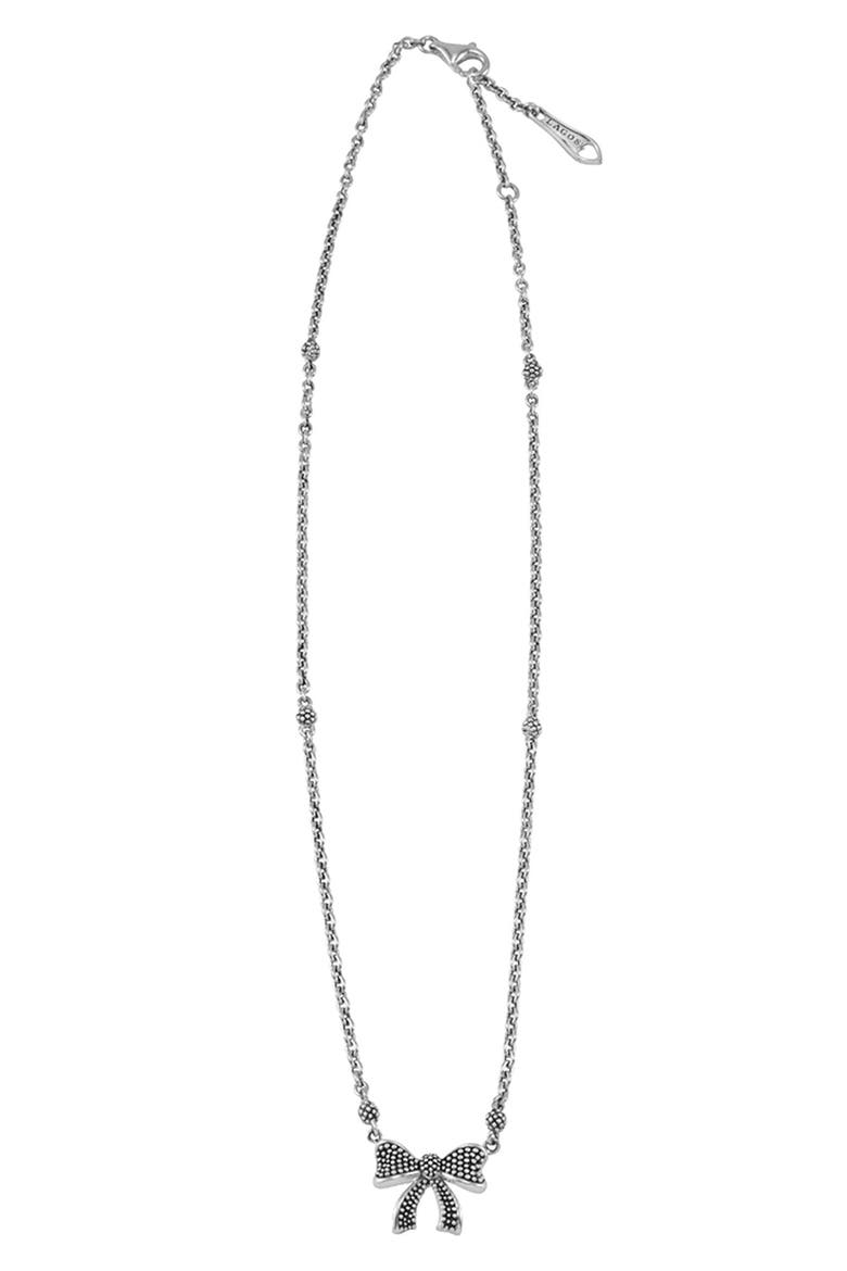 Kinder Caviar Bow Necklace, Alternate, color, SILVER