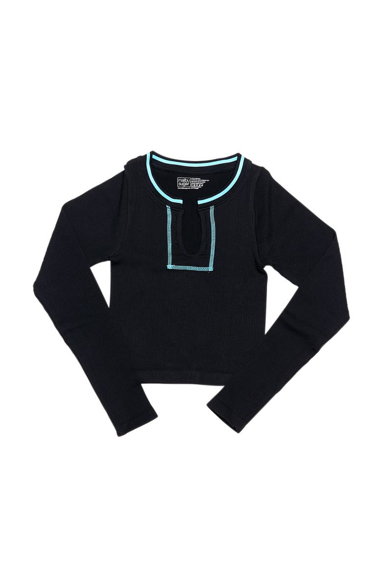 Malibu Sugar Ribbed seamless top with contrast stitching - Big Kid, Main, color, Black-New Sky Blue