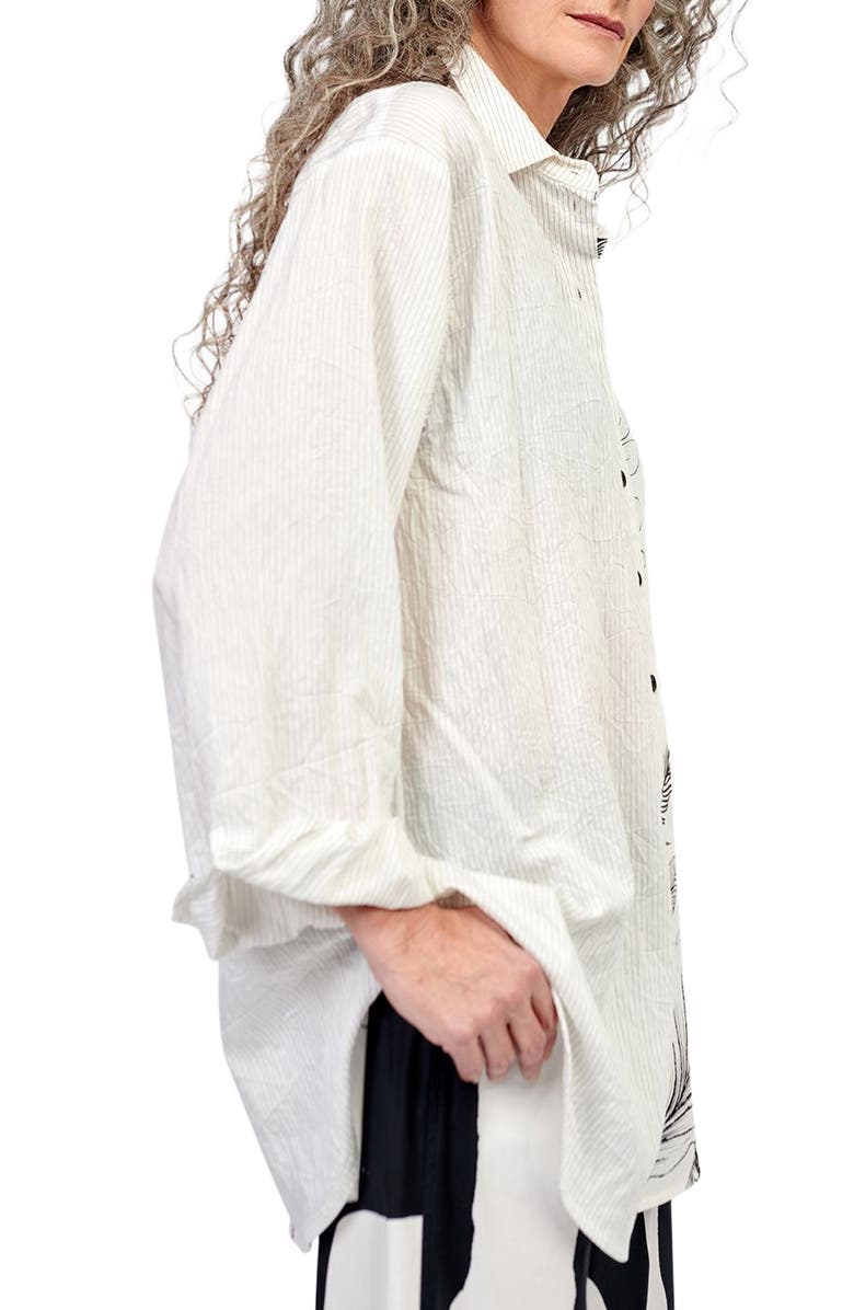 Alembika Botanica print mixed media button-up shirt, Alternate, color, 