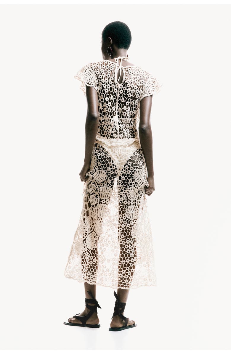 H&M Flutter-sleeved Crochet-look Dress, Alternate, color, Cream