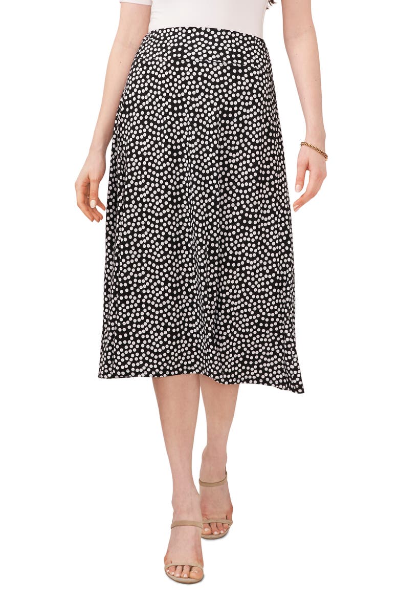 Polka Dot Pull-On Knit A-Line Skirt, Main, color, BLACK