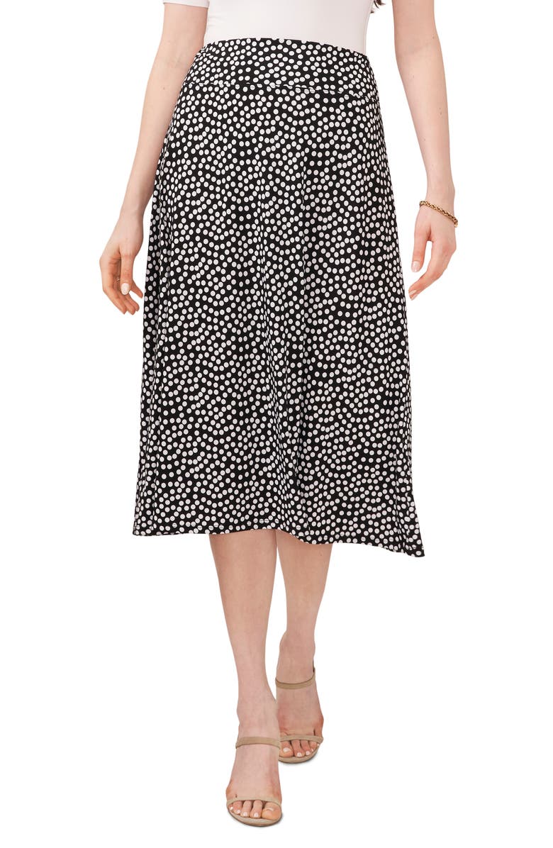 Chaus Polka Dot Pull-On Knit A-Line Skirt, Main, color, Black