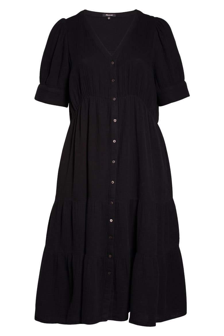Lightspun Tiered Button Front Midi Dress, Alternate, color, TRUE BLACK