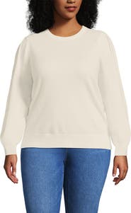 Lands' End Plus Size Cashmere Puff Sleeve Crew Neck Sweater