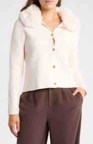 T Tahari Faux Fur Collar Cardigan