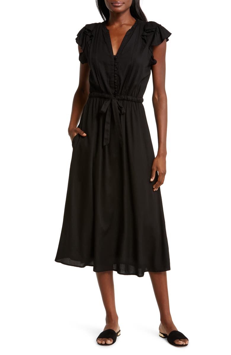 Elan Tiered Ruffle Cap Sleeve Midi Cover-Up Dress, Main, color, 