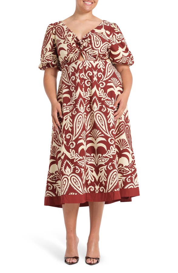 Aurela Paisley Keyhole Fit & Flare Cotton Midi Dress
