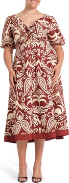 Estelle Aurela Paisley Keyhole Fit & Flare Cotton Midi Dress
