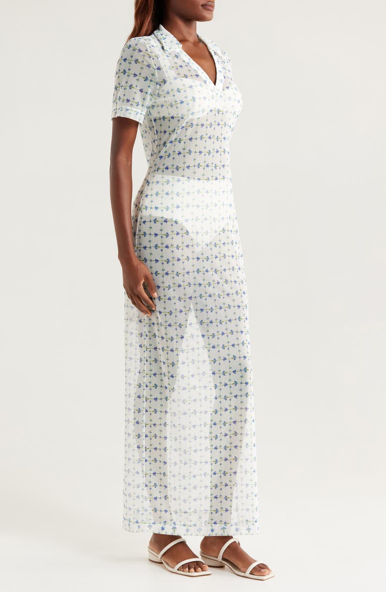 Hutch Sheer Mesh Cover-Up Shirtdress, Alternate, color, White/ Blue Floral