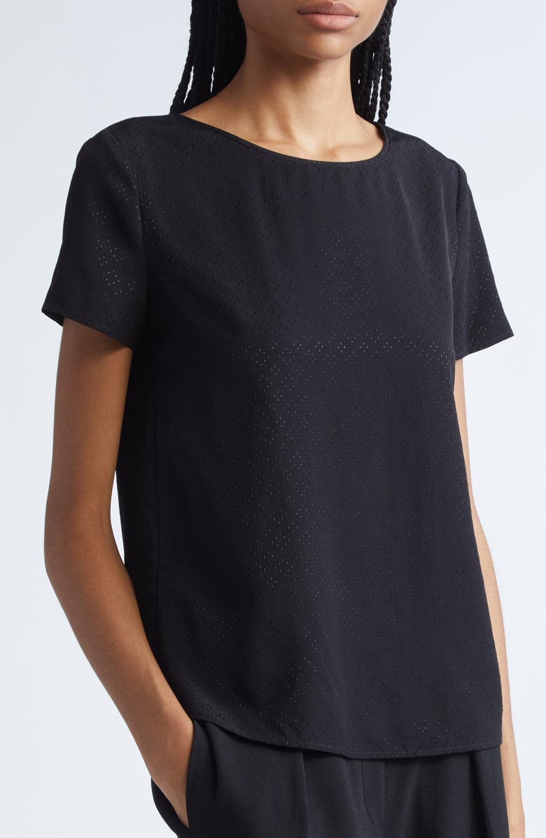Emporio Armani Pointelle Satin Top, Alternate, color, Black