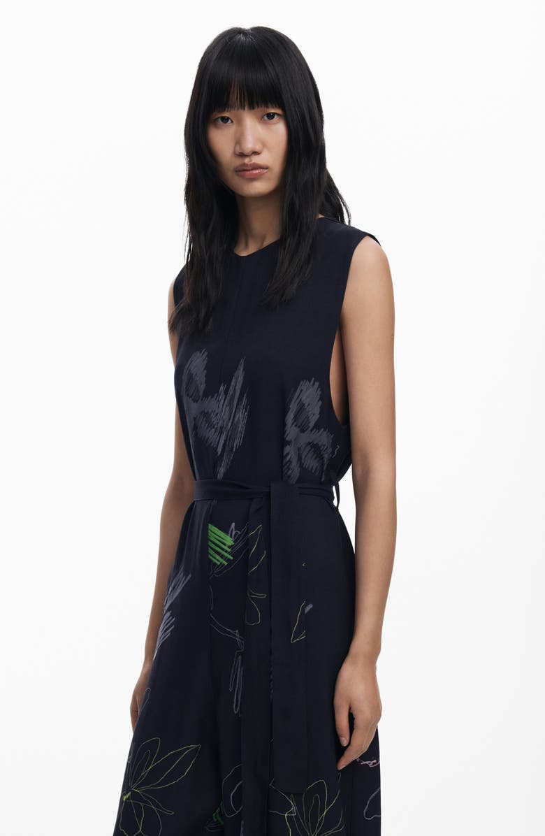 Desigual Print Wide Leg Jumpsuit, Alternate, color, Black