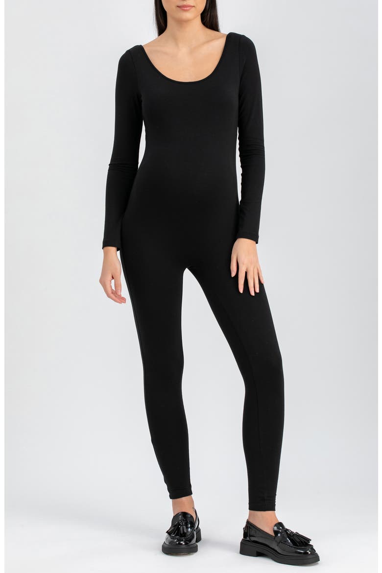 Maddy Long Sleeve Maternity Jumpsuit, Main, color, BLACK