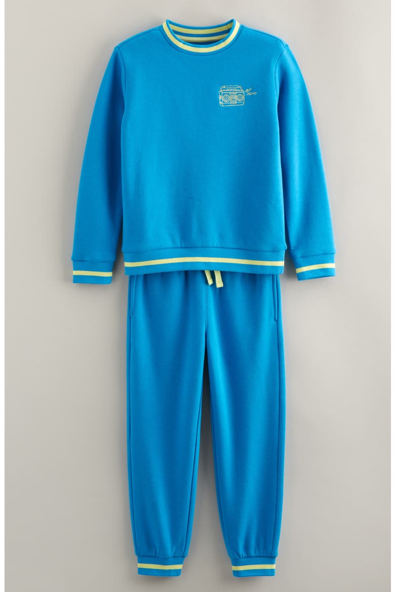 Kids' Embroidered Fleece Crewneck Sweatshirt & Joggers Set, Main, color, BLUE DRESDENBOOMBOX