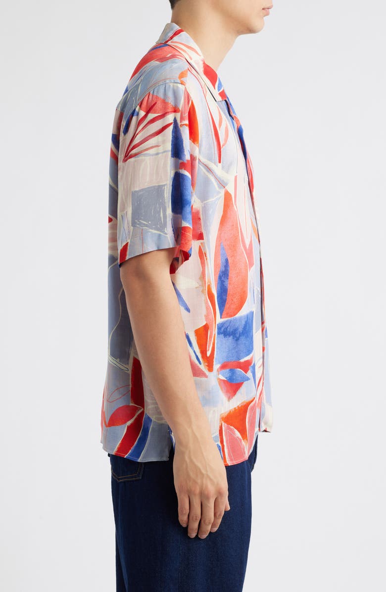 Wax London Didcot Leaf Print Camp Shirt, Alternate, color, Blue / Pink