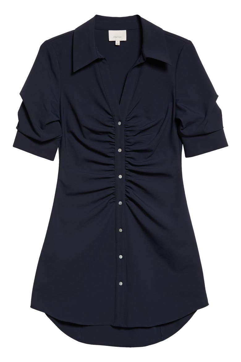 Elina Gathered Shirtdress, Alternate, color, NAVY