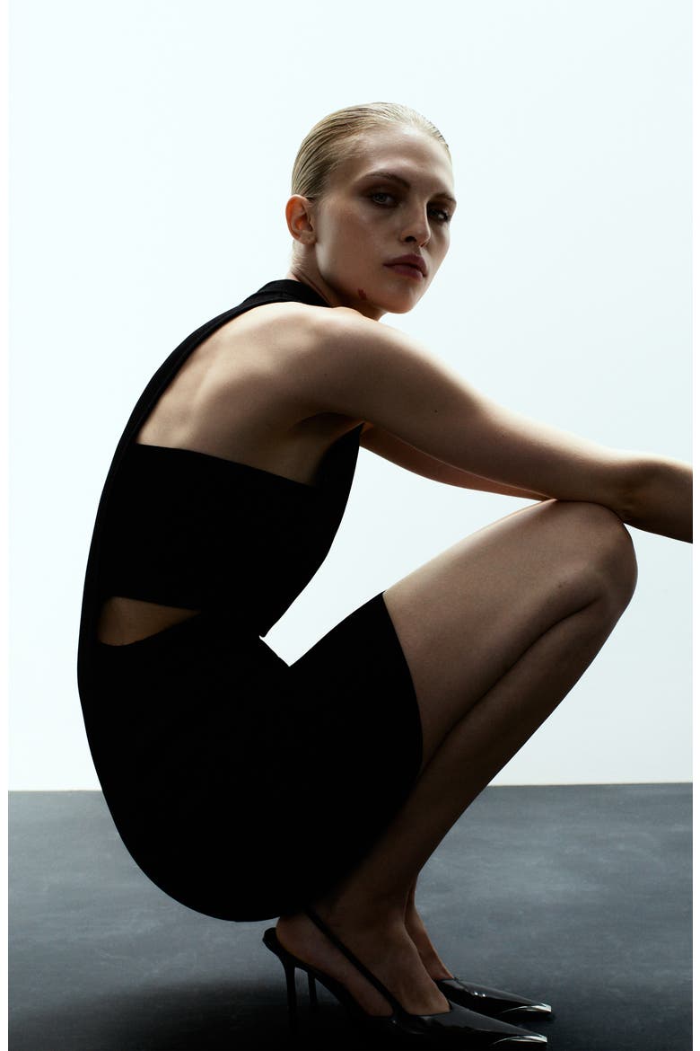 x Kaia Gerber Cutout Knit Dress, Alternate, color, BLACK