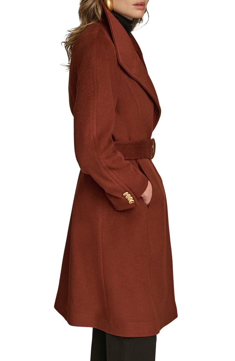 Donna Karan New York Belted Wool Wrap Coat, Alternate, color, Whiskey