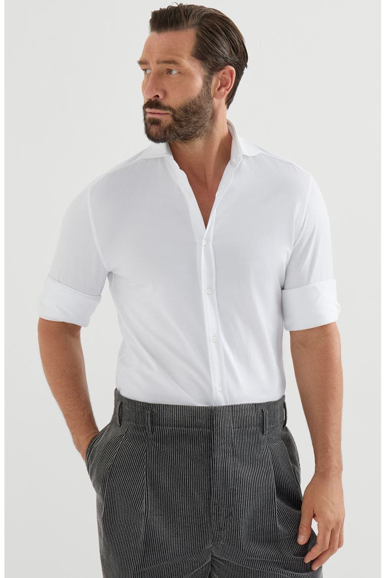 Cotton piqué shirt with spread collar, Alternate, color, White
