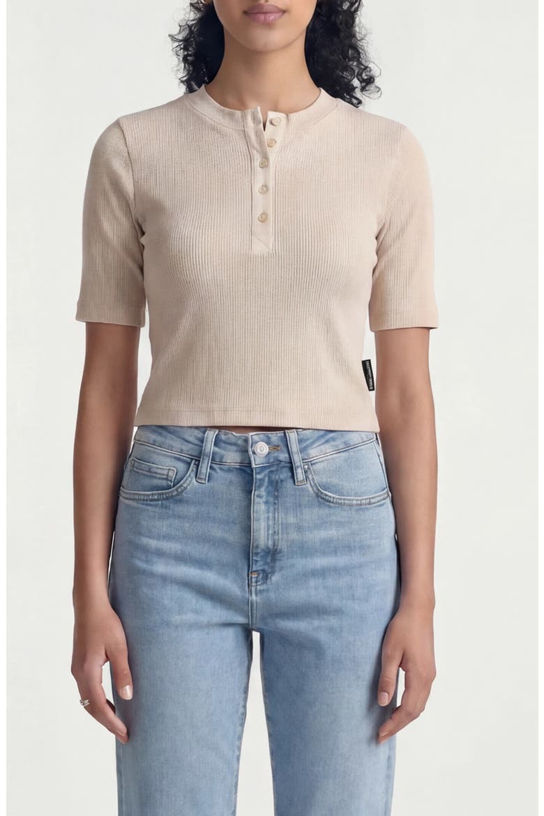 Elbow Sleeve Rib Henley Top, Main, color, SANDSHELL