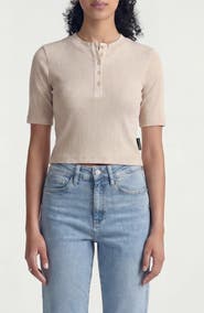 Brooklyn Industries Elbow Sleeve Rib Henley Top