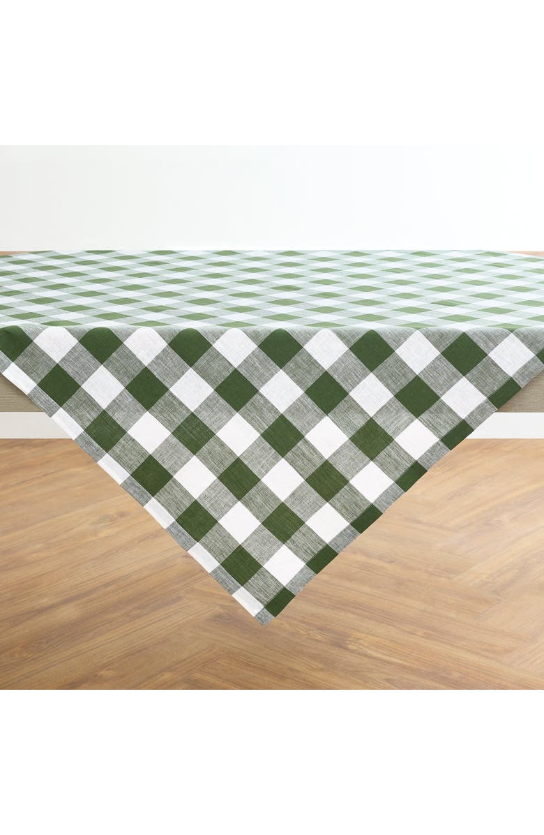 Solino Home Linen Table Throw 52 x 52 Inch for Dining Table, Holiday and Everyday Table Decor - Buffalo Check, Alternate, color, Olive And White