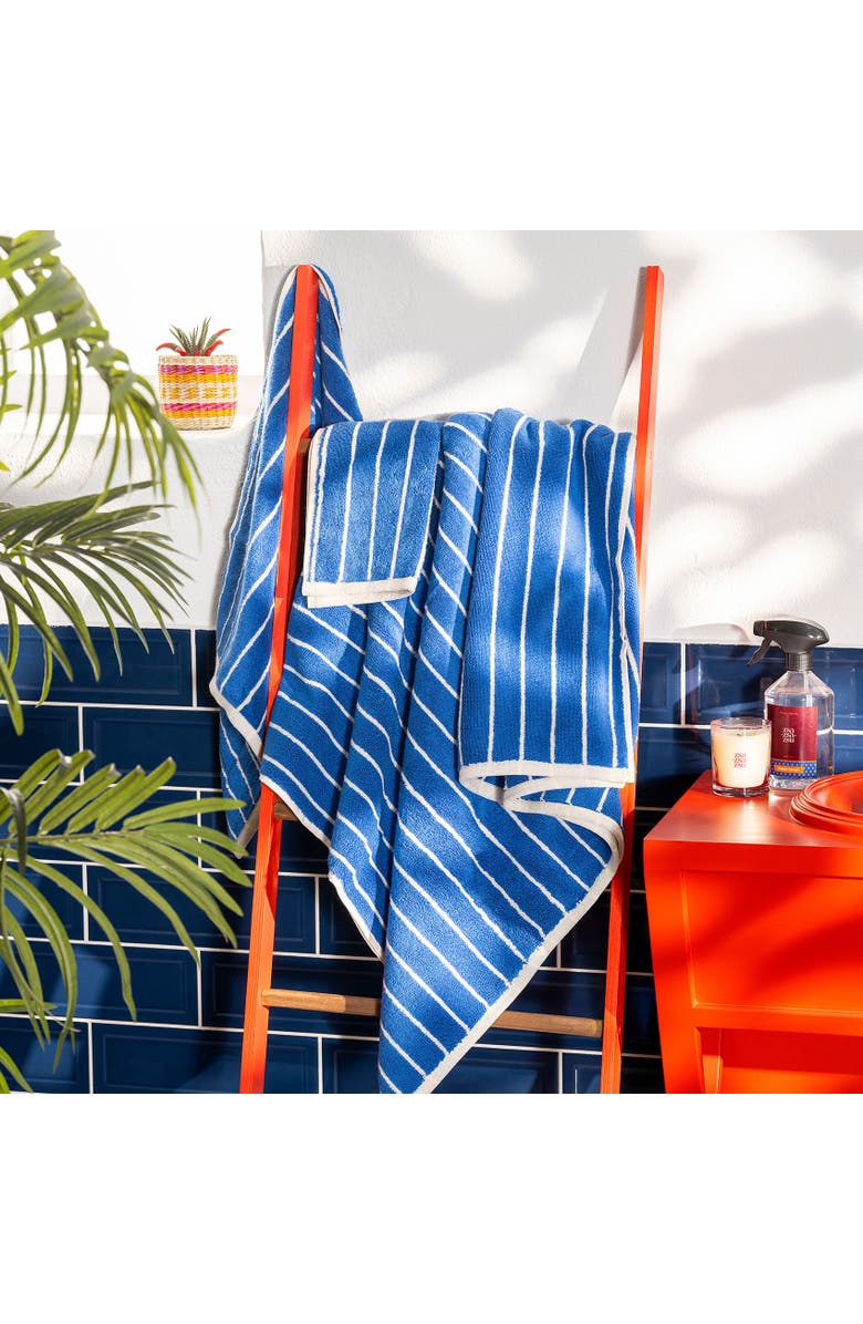 Zsa Zsa Zsu Solid Wide Striped Yarn-Dyed 100% Cotton Towel 3-Pcs Set, Alternate, color, Blue