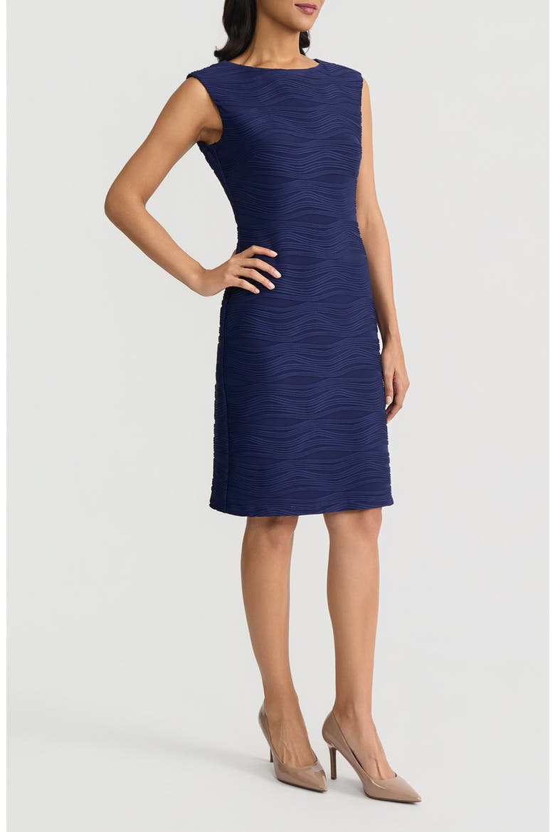 Spring Texture Sleeveless Sheath Dress, Alternate, color, KASPER NAVY