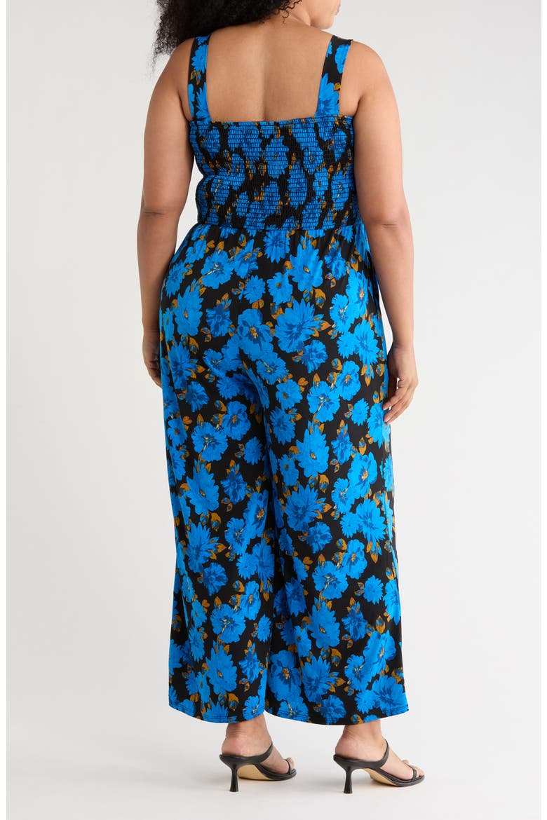 Smocked Wide Leg Jumpsuit, Alternate, color, COBALT FLORAL