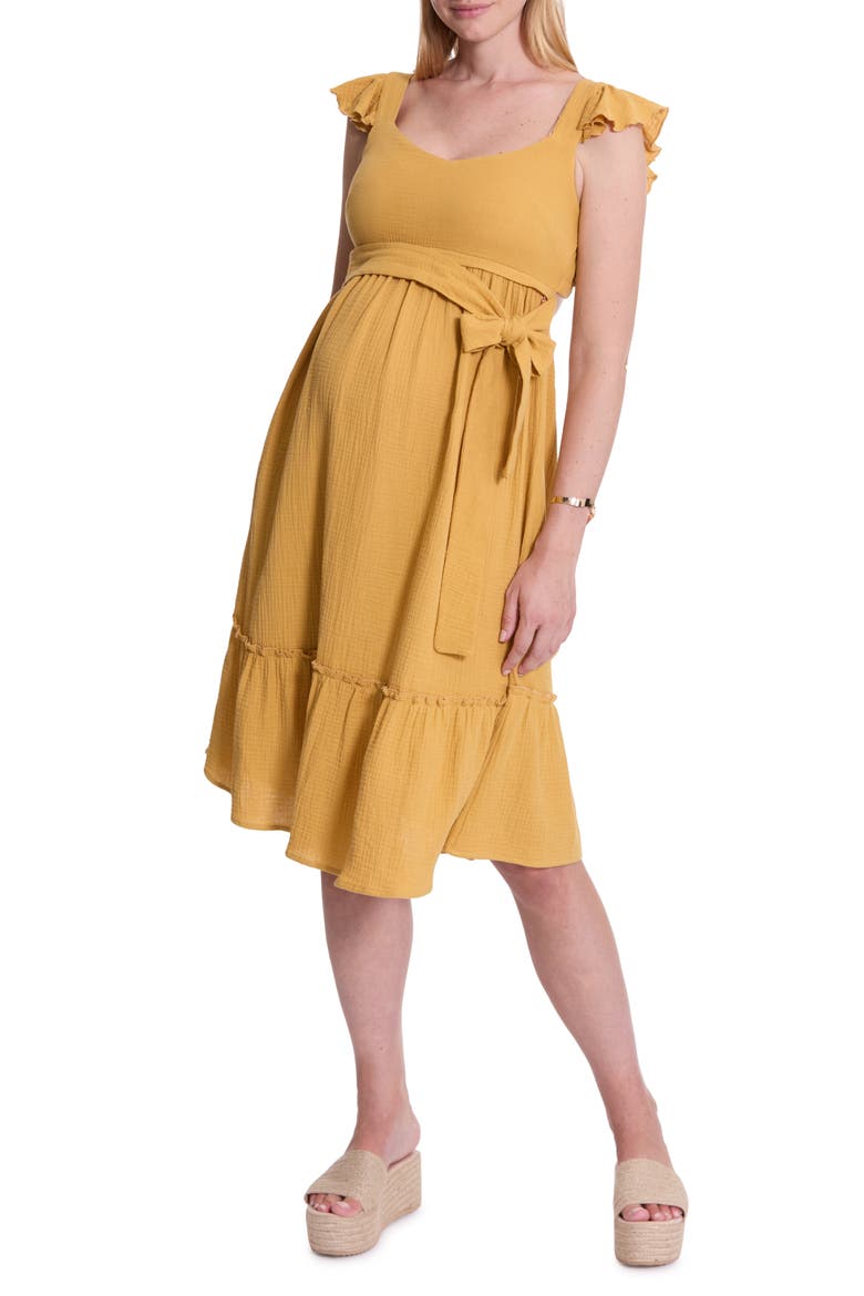 Melody Organic Cotton Gauze Maternity/Nursing Midi Dress, Alternate, color, CUMIN