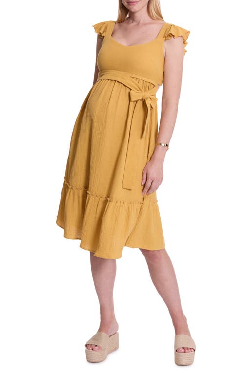 Cache Coeur Melody Organic Cotton Gauze Maternity/nursing Midi Dress In Cumin