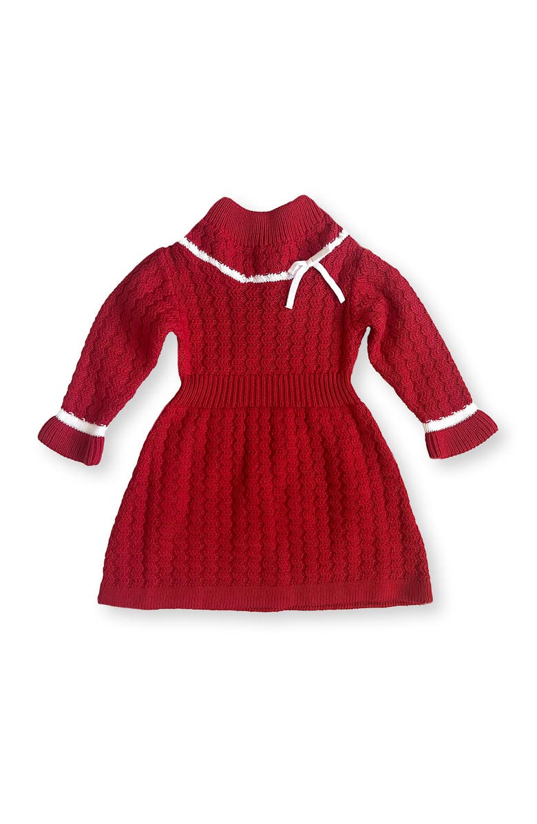Hope & Henry Organic Mock Neck Ruffle Cuff Cable Sweater Dress, Main, color, Red Cable