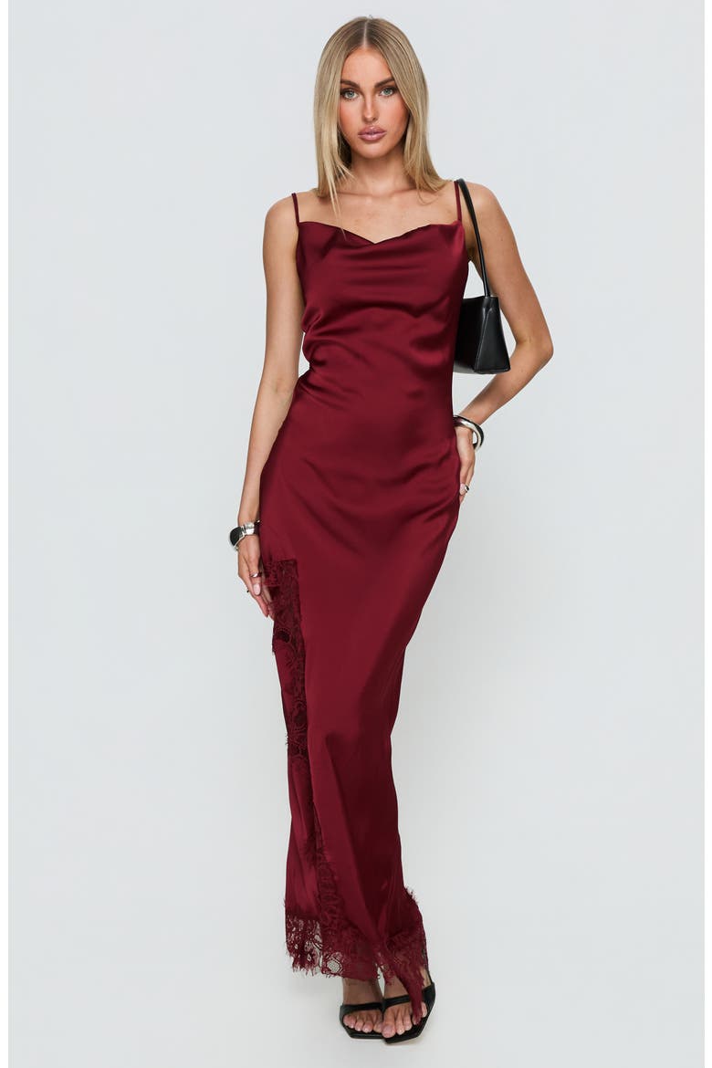 Katalyna Cowl Neck Lace Maxi Dress, Alternate, color, RED