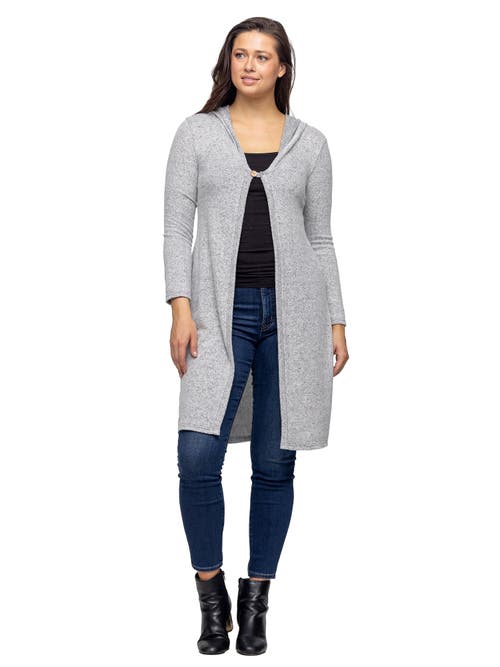 24seven Comfort Apparel Knee Length Long Sleeve Hooded Womens Cardigan Shrug In Gray