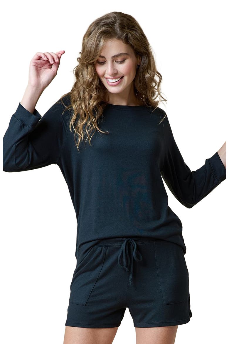 Dream 3/4 Sleeve Boatneck Top with Shorts Set, Alternate, color, Black