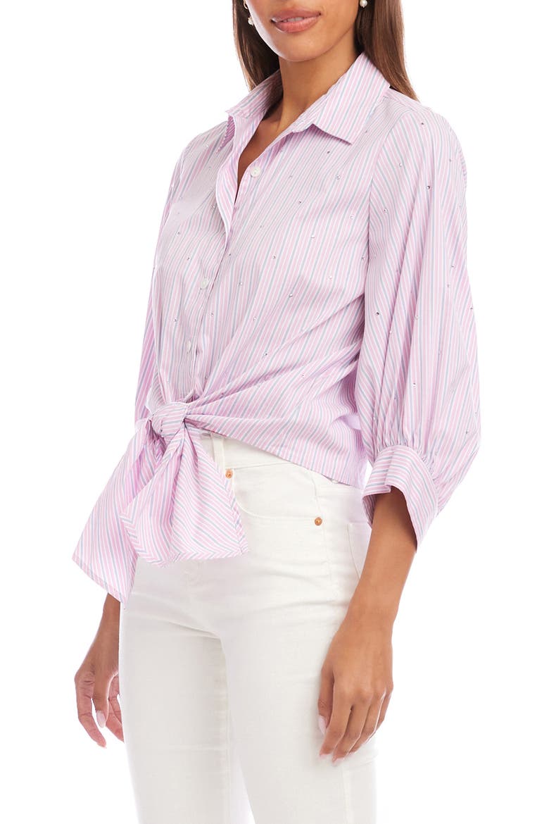 Embellished Puff Sleeve Tie Front Top, Alternate, color, PINK