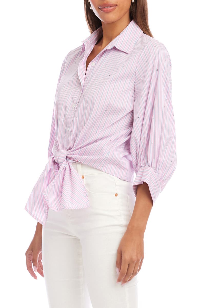 Karen Kane Embellished Puff Sleeve Tie Front Top, Alternate, color,