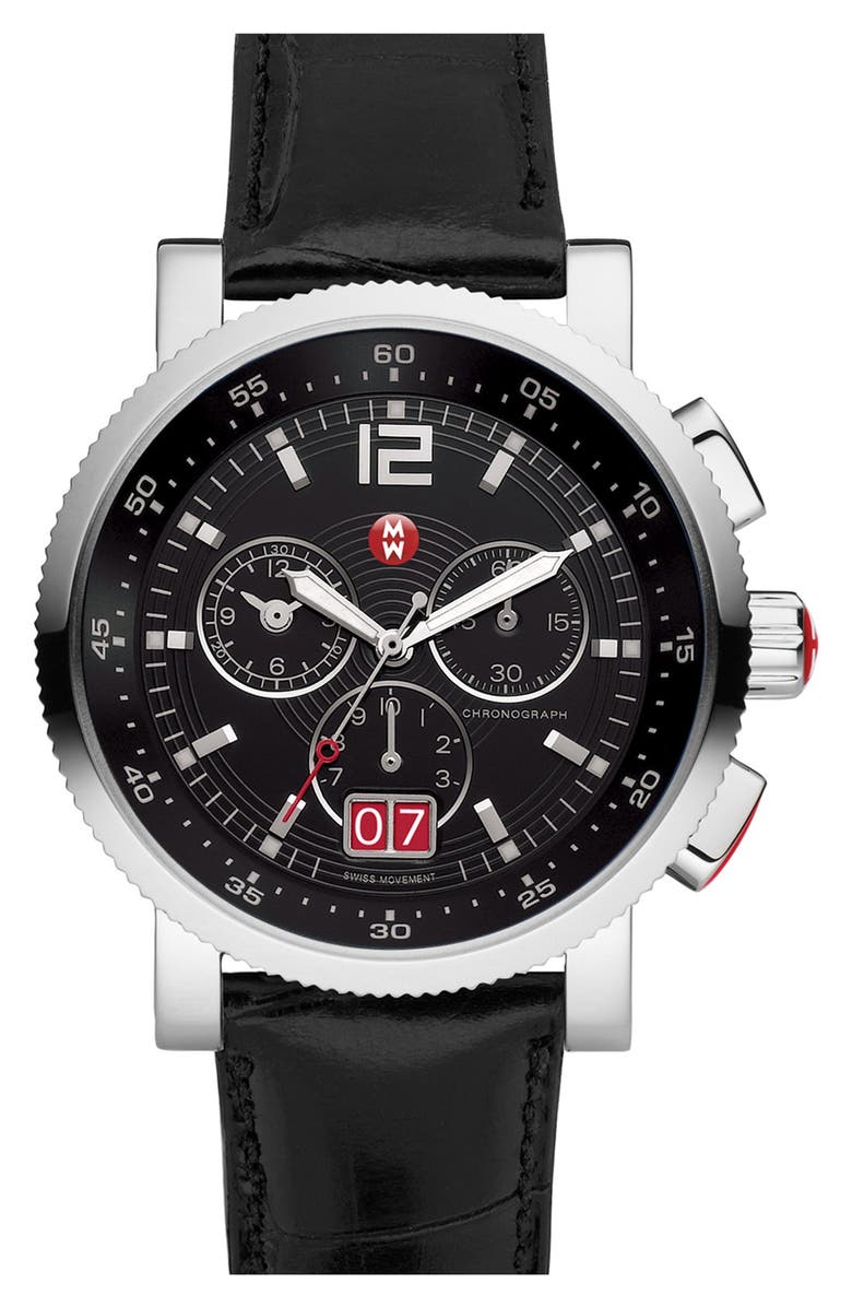 MICHELE 'Sport Sail - Large' Black Dial Watch Case, 42mm, Alternate, color,