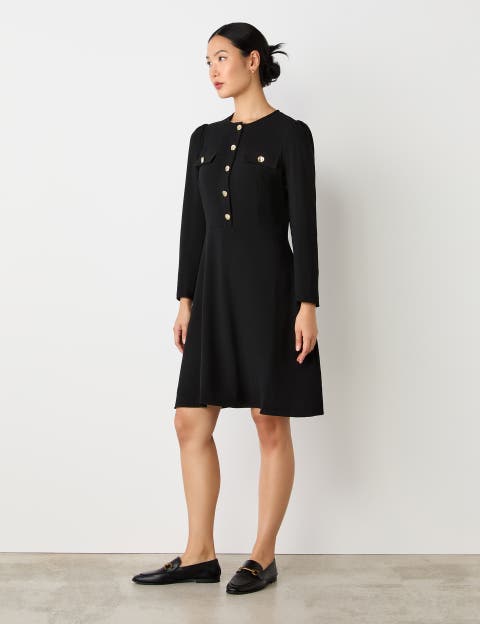 Evie Long Sleeve Crepe Short Dress