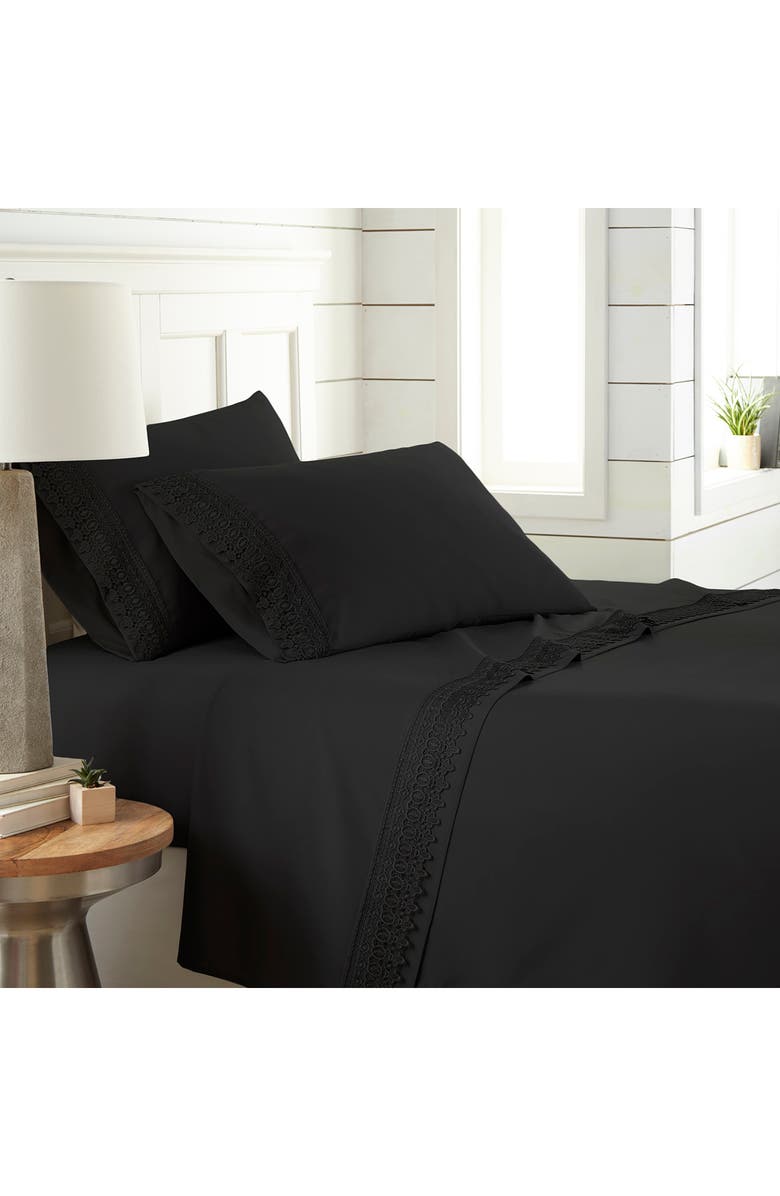 SOUTHSHORE FINE LINENS Premium Collection Vilano Lace Double Brushed Lace Extra Deep Pocket Sheet Set, Alternate, color, 