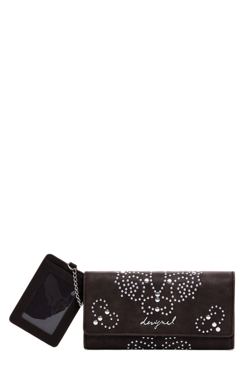 Studded Faux Leather Wallet, Main, color, DARK BROWN