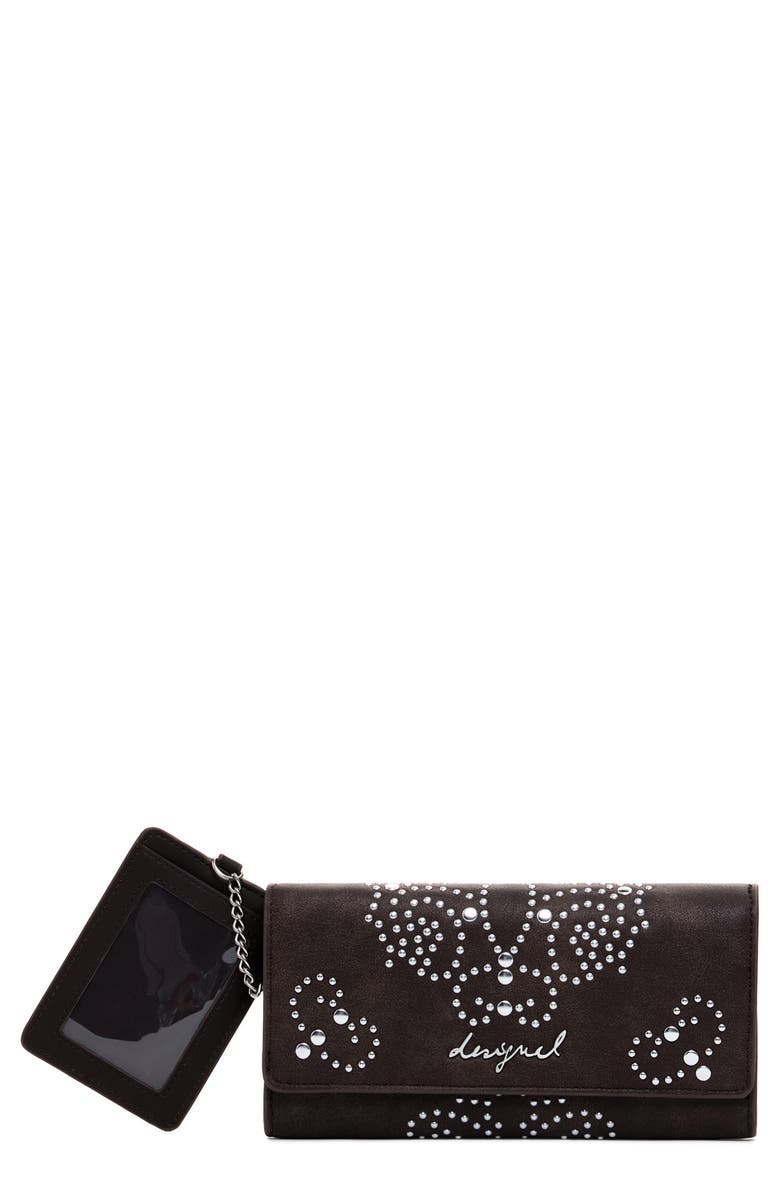 Desigual Studded Faux Leather Wallet, Main, color, Dark Brown