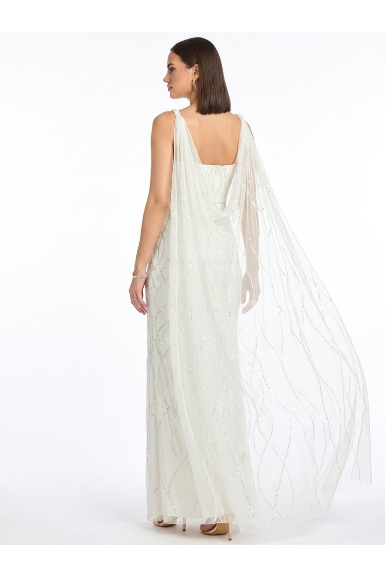 Beaded Faux-Wrap V-Neck Bridal Gown, Alternate, color, Ivory