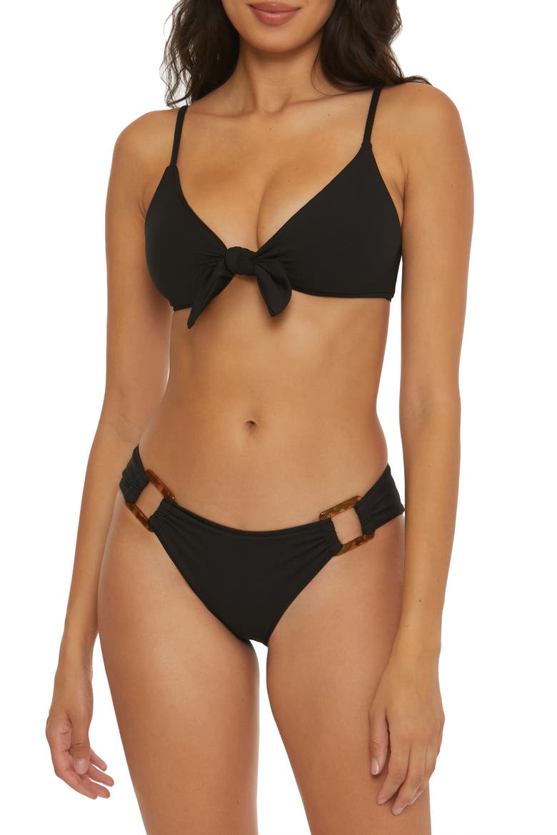 Fine Line Buckle Bikini Bottoms, Alternate, color, BLACK